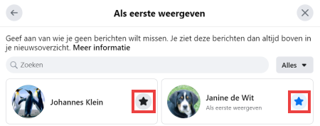 Knop Favorieten in-/uitschakelen